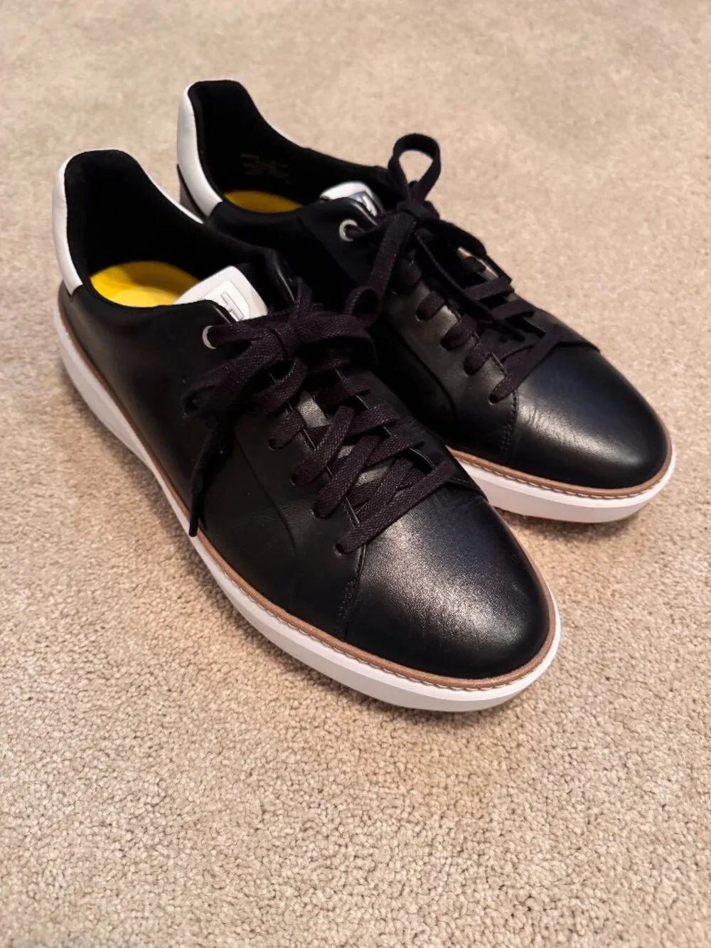Cole Haan Grand Series Leather Sneakers – Black/White – Men's 10.5